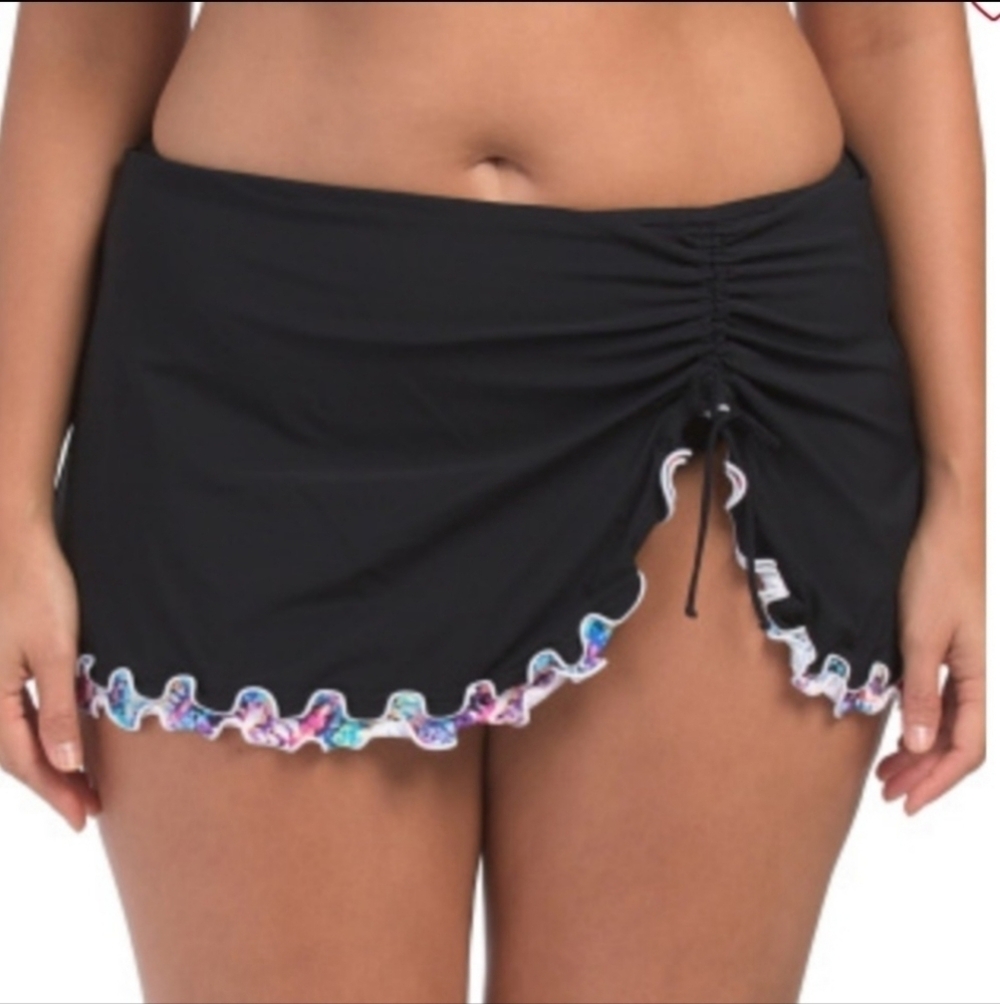 NWT Profile by Gottex Ruffled Side Slit Cinched Swim Skirt